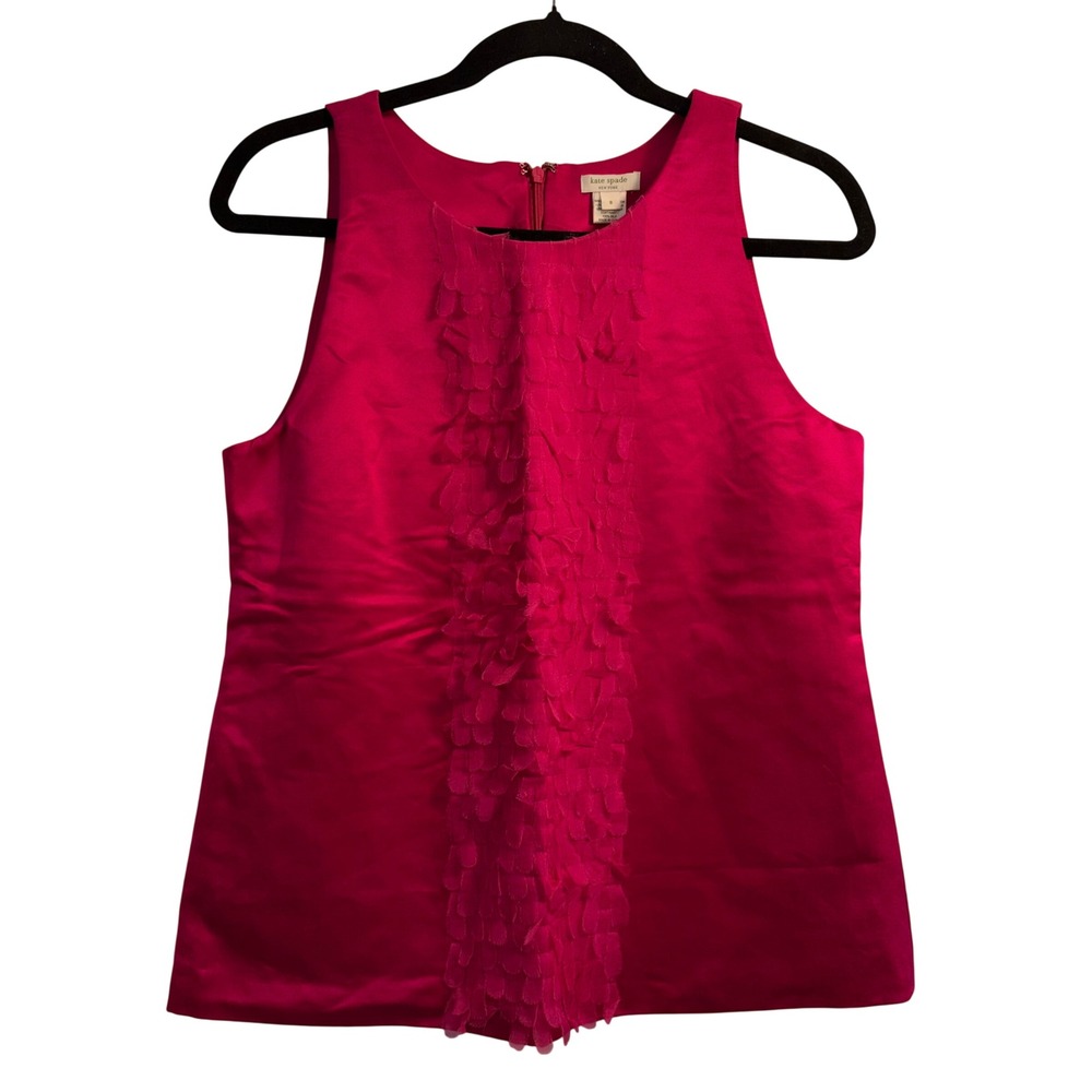 Kate Spade Top Ruffle Silk Blend Magenta Pink 8 Sleeveless Luxury Work Office